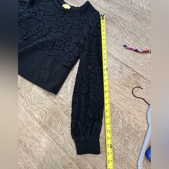 Anthropologie Maeve Lace Floral Black Top Blouse Sweatshirt small - Picture 13 of 16